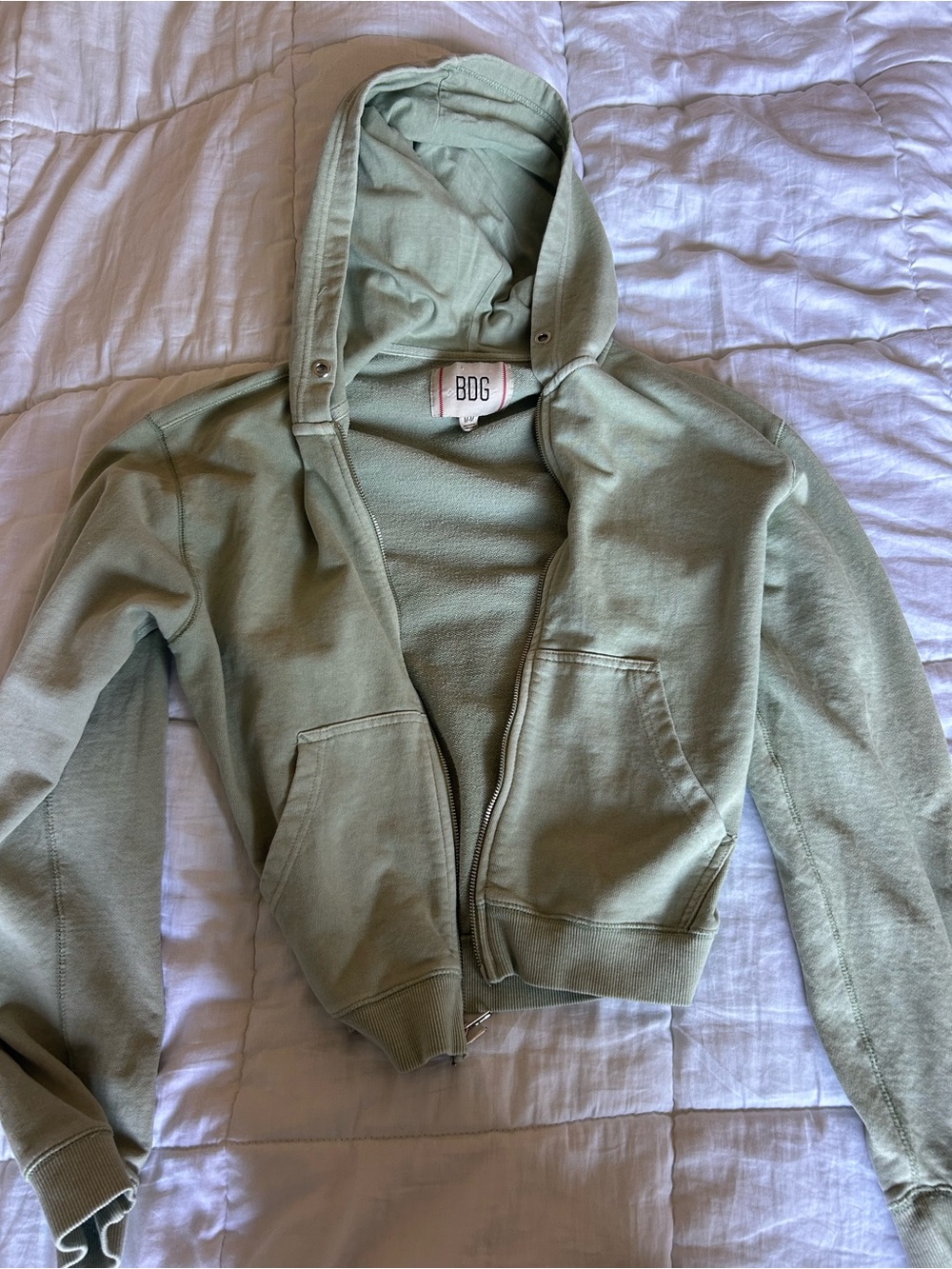 BDG Sage Green Zip-Up Hoodie